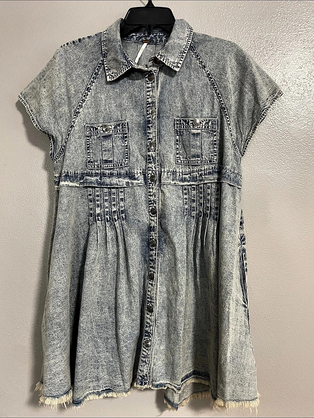 Free People Preston Pleated Denim TOP Tunic Dress in Blue Denim size S